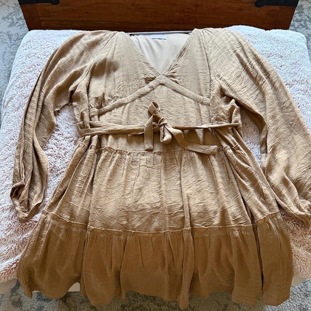 Pink Lily Tan Long Sleeve Dress